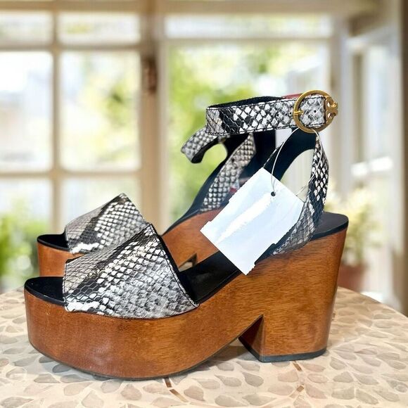 TORY BURCH $425 Camilla Wedge Sandals Women’s 6.5 Snake Print Platform Wood Heel - Picture 3 of 16